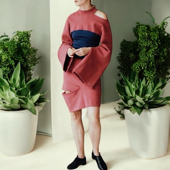 JIOH Colorblock Corset Split Joint Panelled Wide Sleeves Sweatshirt Dress - Picture 2 of 16